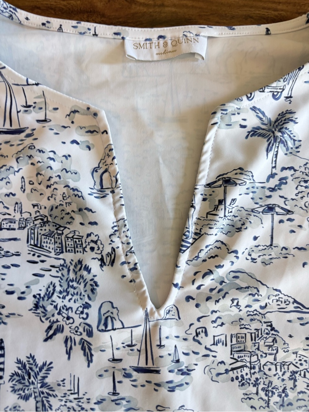 Smith & Quinn Women’s Blue Toile Shift Dress Mediterranean Beach Size Medium M - Picture 7 of 11